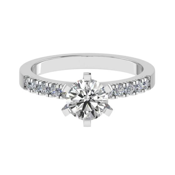 0.65ct SI2/F Round Natural Diamond Shoulder Set Ring