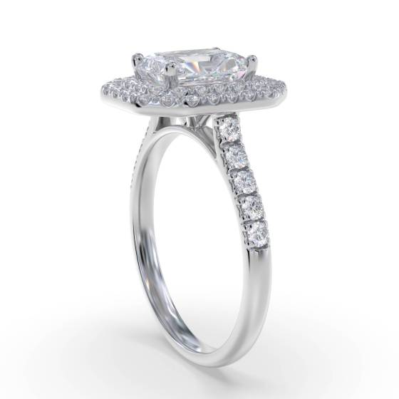 Radiant Diamond Double Halo Shoulder Set Ring