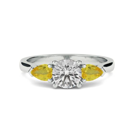 Round Diamond and Yellow Sapphire Ring