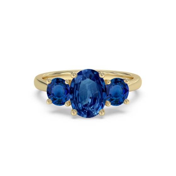 1.10ct VS/E-F Oval cut Natural Diamonds Blue Sapphire Gemstone Trilogy Ring