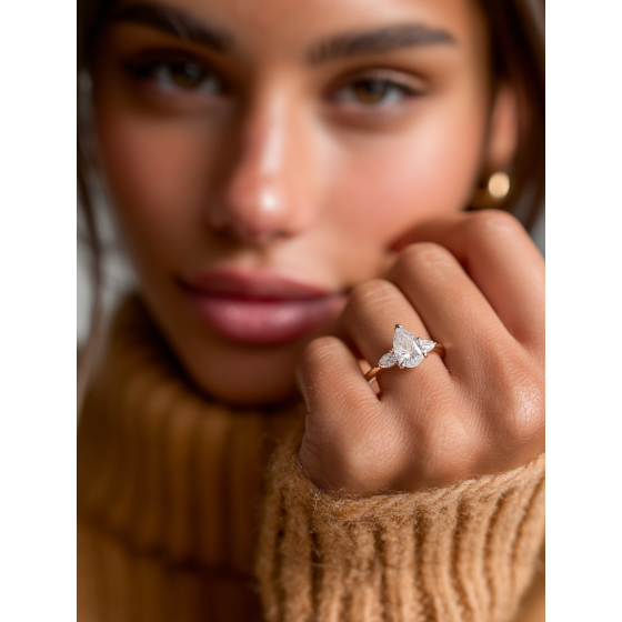 Elegant Pear Diamond Trilogy Ring