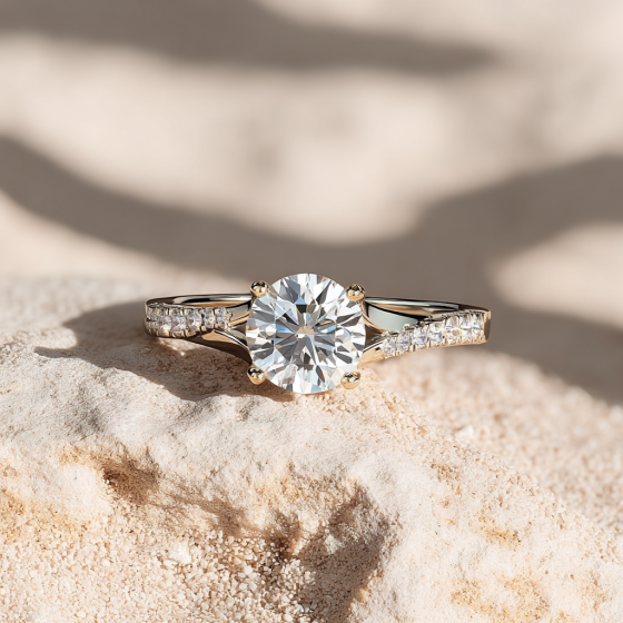 Stylish Round Shoulder Set Diamond Engagement Ring