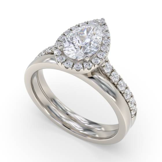 Pear Diamond Single Halo Shoulder Set Ring