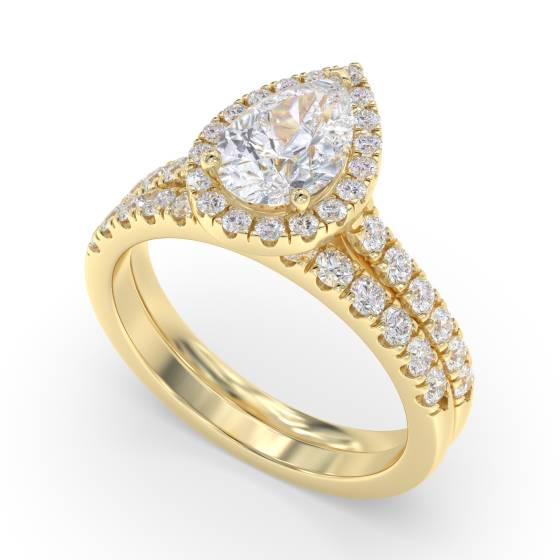 Pear Diamond Single Halo Shoulder Set Ring