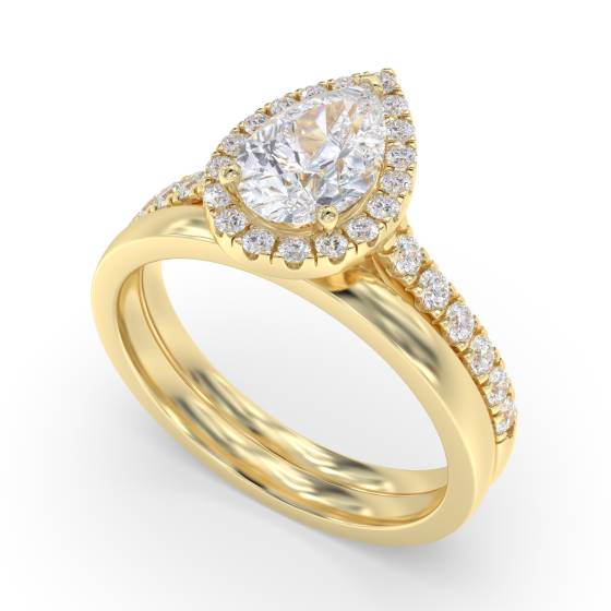 Pear Diamond Single Halo Shoulder Set Ring