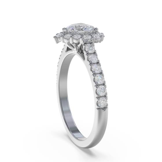 Heart Shaped Diamond Single Halo Shoulder Set Ring