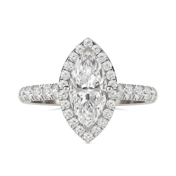 GIA Certified 0.75ct SI2/D Marquise Diamond Single Halo Shoulder Set Ring