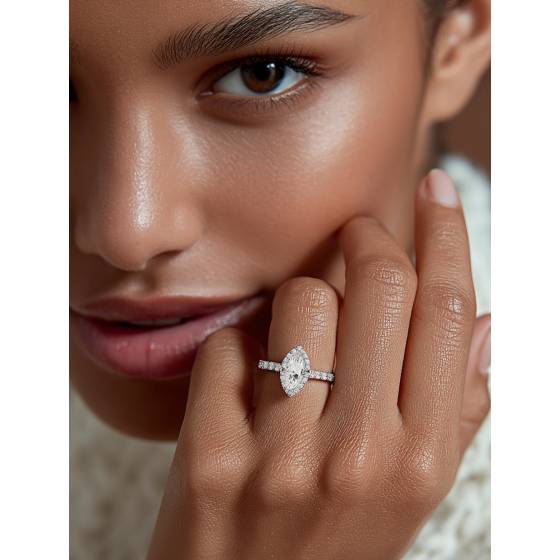 Marquise Diamond Single Halo Shoulder Set Ring