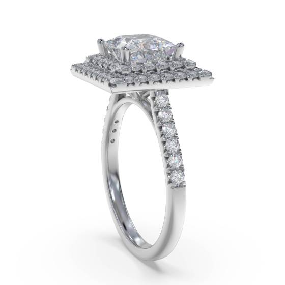 Princess Diamond Double Halo Shoulder Set Ring