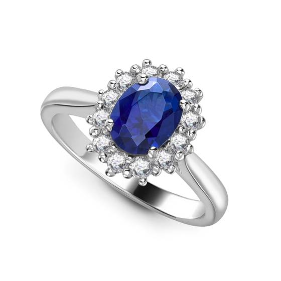 1.20ct VS/E-F Oval Cut Blue Sapphire Halo Ring