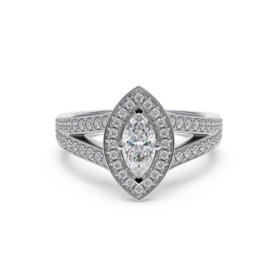 GIA Certified 0.75ct VS1/D Marquise Diamond Bezel Set Single Halo Split Shoulder Set Ring