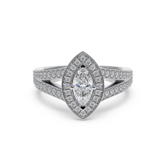 Marquise Diamond Bezel Set Single Halo Split Shoulder Set Ring