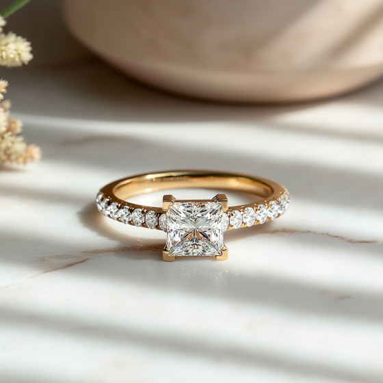 Princess Diamond Shoulder Set Ring