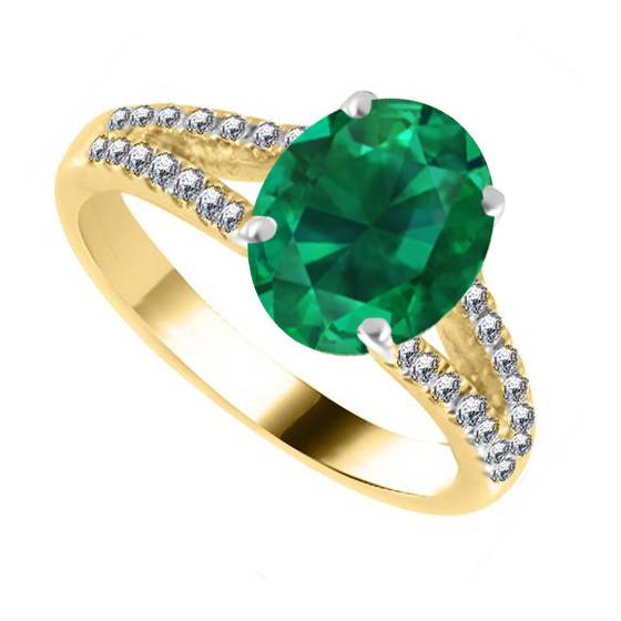 Fancy Emerald Green Oval Diamond Shoulder Set Ring
