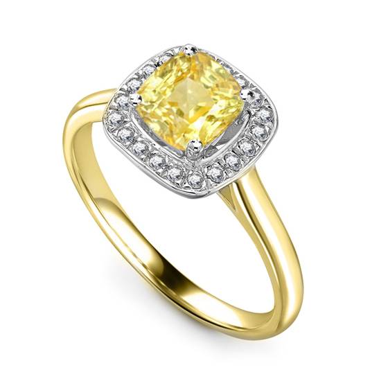Fancy Yellow Cushion Diamond Cluster Ring