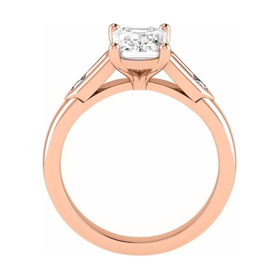 Emerald,Bauguette and Round Diamond Shoulder Set Ring