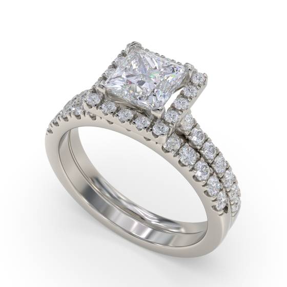 Corner Claw Princess Diamond Single Halo Ring