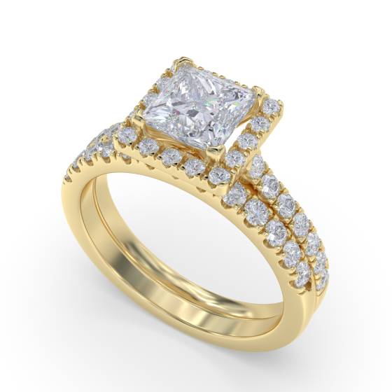 Corner Claw Princess Diamond Single Halo Ring