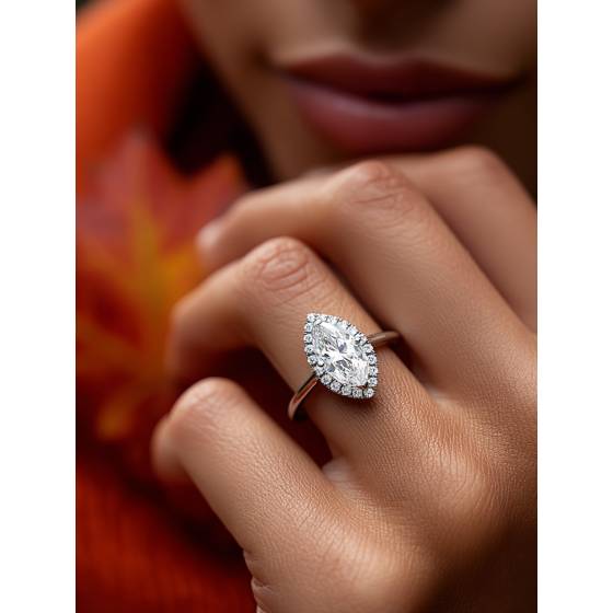 Marquise and Round Diamond Single Halo Ring