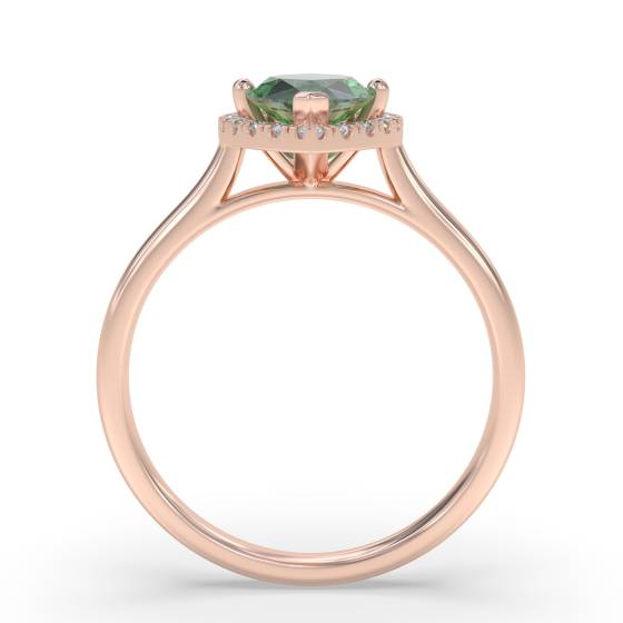 Green Emerald Marquise Shaped Diamond Single Halo Shoulder Set Ring
