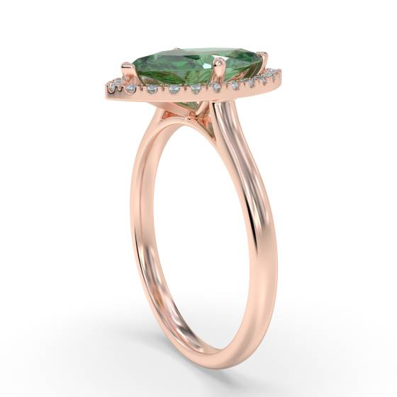 Green Emerald Marquise Shaped Diamond Single Halo Shoulder Set Ring