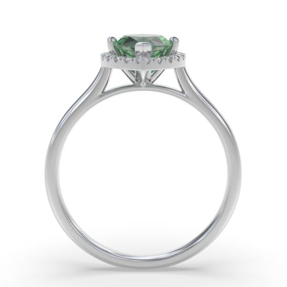 Green Emerald Marquise Shaped Diamond Single Halo Shoulder Set Ring