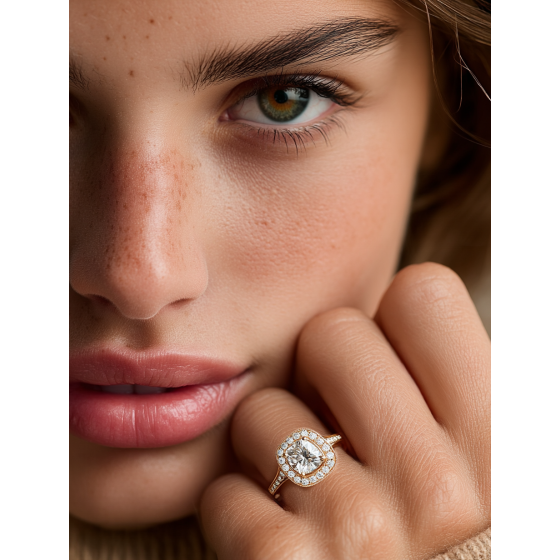 Cushion Diamond Designer Halo Shoulder Set Ring