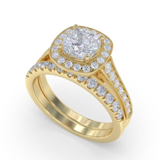 Cushion Diamond Designer Halo Shoulder Set Ring