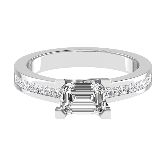 Emerald Diamond East to West Set Shoulder Set Ring