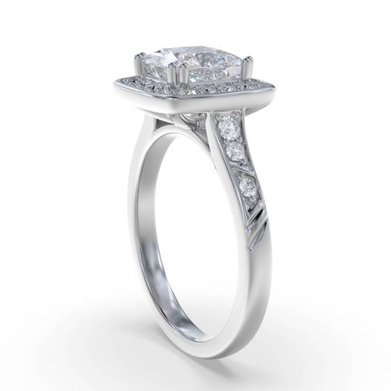 Princess Diamond Bezel Set Single Halo Shoulder Set Ring