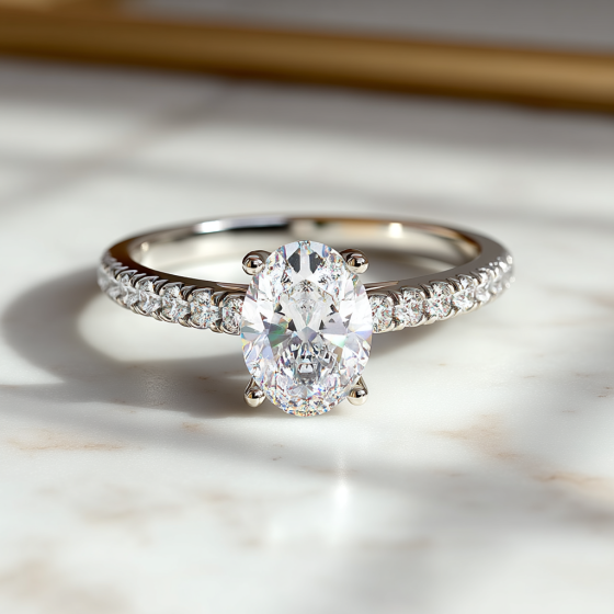 Oval Diamond Shoulder Set Ring