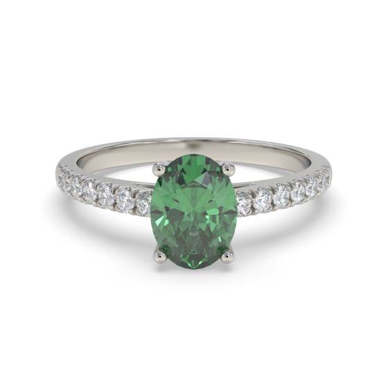 Fancy Emerald Green Oval Diamond Shoulder Set Ring