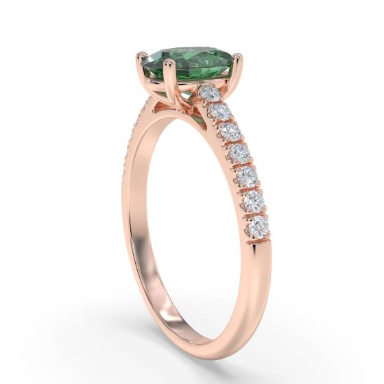 Fancy Emerald Green Oval Diamond Shoulder Set Ring