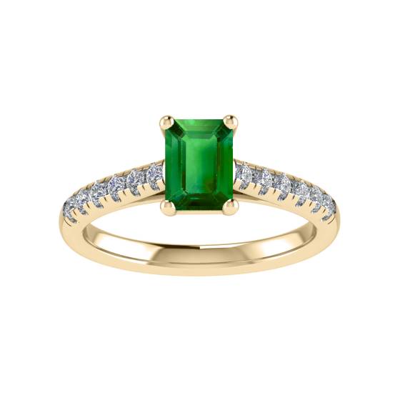 Emerald Diamond Shoulder Set Ring