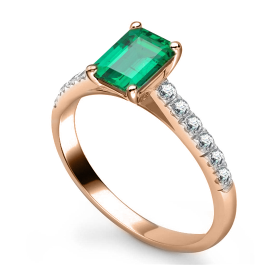 Emerald Diamond Shoulder Set Ring