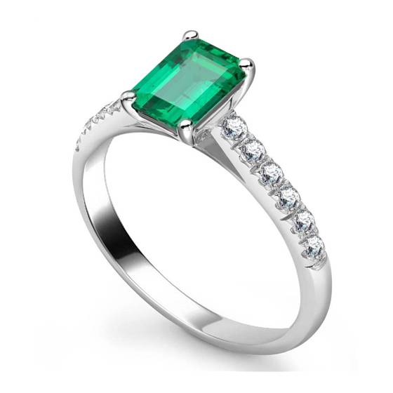 Emerald Diamond Shoulder Set Ring