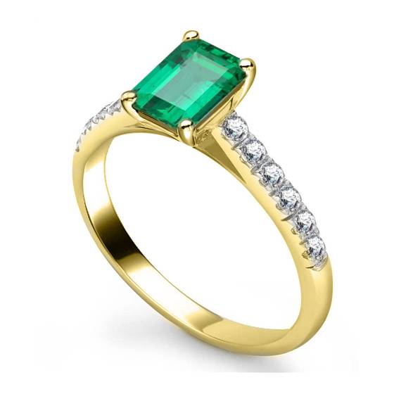 Emerald Diamond Shoulder Set Ring
