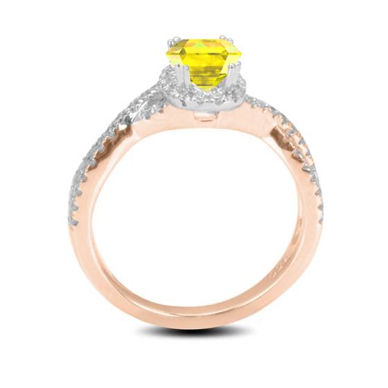 Fancy Yellow Cushion Diamond Halo Shoulder Set Ring