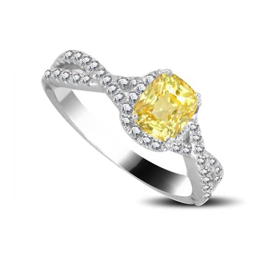 Fancy Yellow Cushion Diamond Halo Shoulder Set Ring