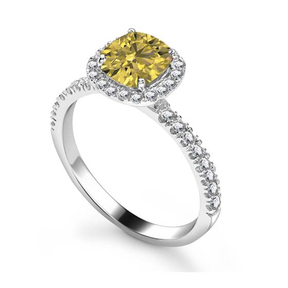 1.10ct VS2/FIY Natural Fancy Yellow Cushion Diamond Shoulder Set Ring