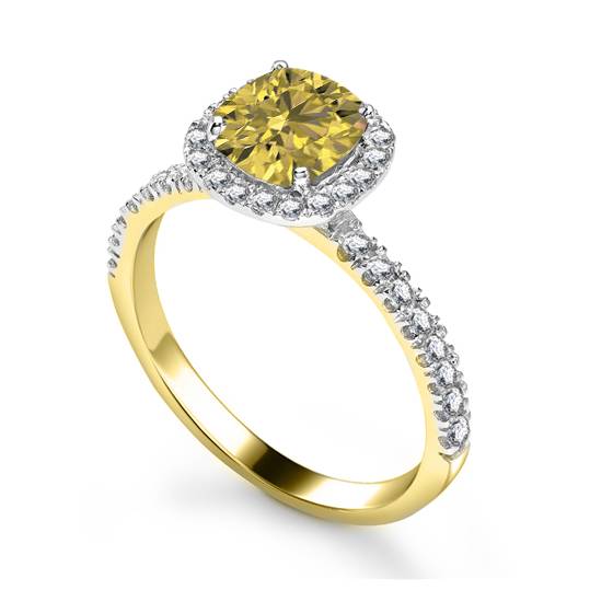 0.90ct VS2/FY Natural Fancy Yellow Cushion Diamond Shoulder Set Ring
