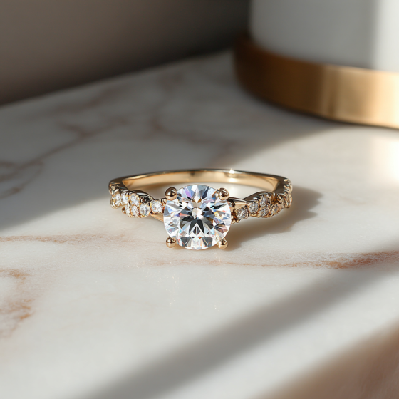 Infinity Twist Round Diamond Vintage Engagement Ring