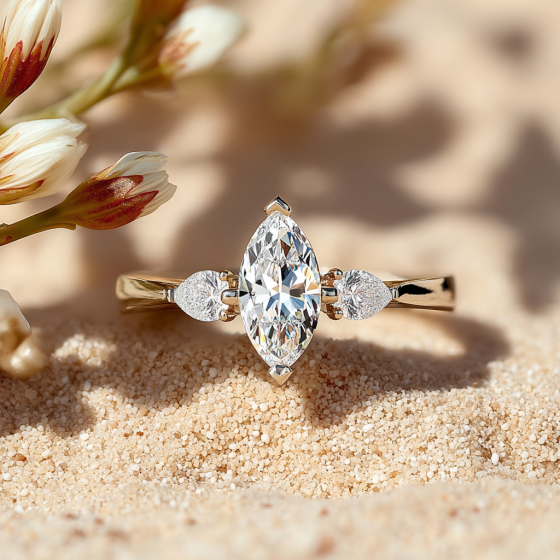 Unique Marquise & Pear Diamond Trilogy Ring