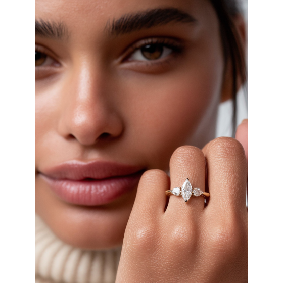 Unique Marquise & Pear Diamond Trilogy Ring