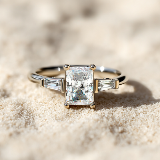 Elegant Radiant & Baguette Diamond Trilogy Ring