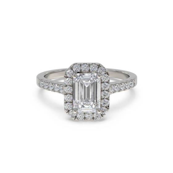 GIA Certified 1.10ct SI2/D Emerald Diamond Single Halo Shoulder Set Ring