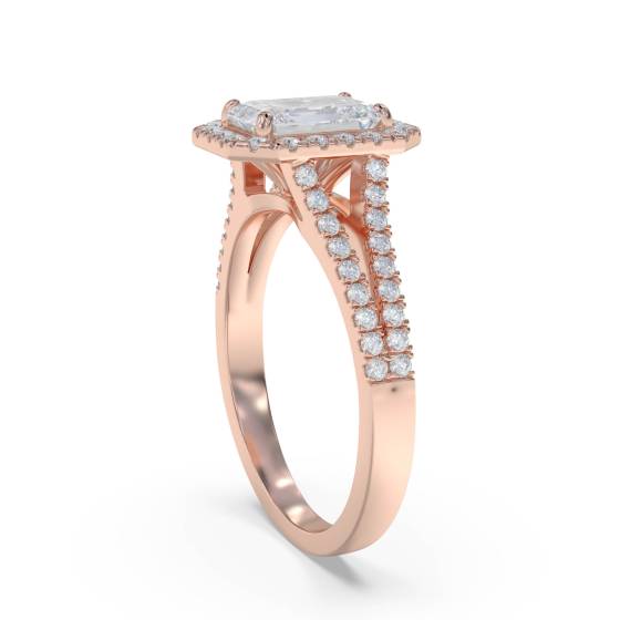 Emerald Diamond Single Halo Shoulder Set Ring