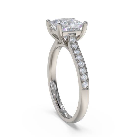 1.15ct SI2/F Princess Natural Diamond Shoulder Set Engagement Ring