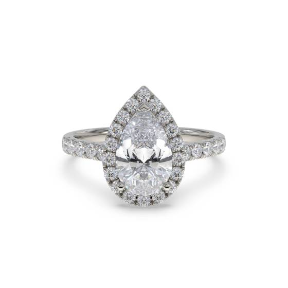 GIA Certified 1.00ct VS2/E Pear Diamond Single Halo Shoulder Set Ring