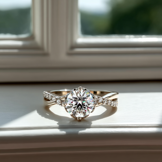 Infinity Twist Round Diamond Engagement Ring